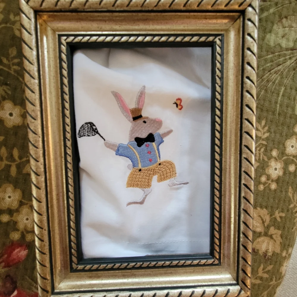Embroidered Bunny Cotton Tea Towel Butterfly Easter Cute! FINAL PRICE!